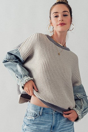 Denim Sleeve Sweater