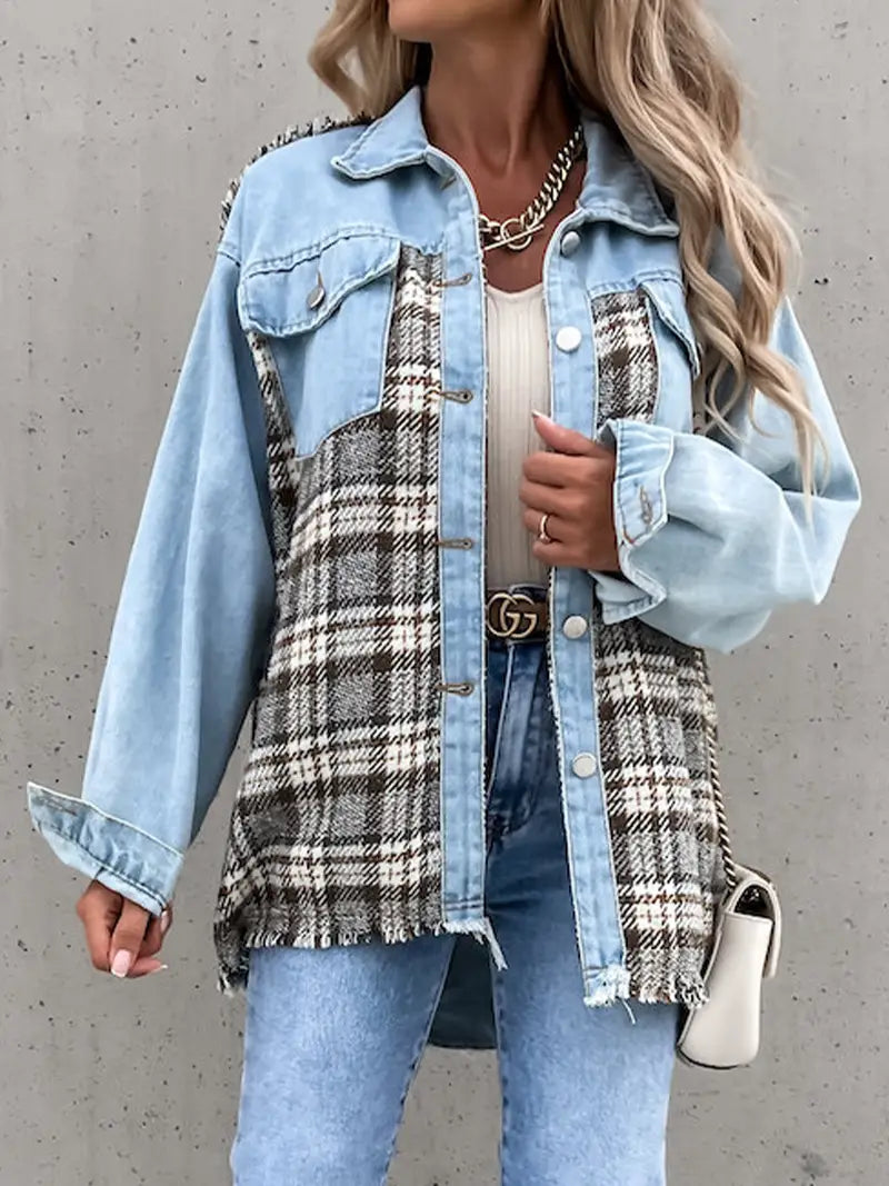 Denim Patchwork Plaid Jacket